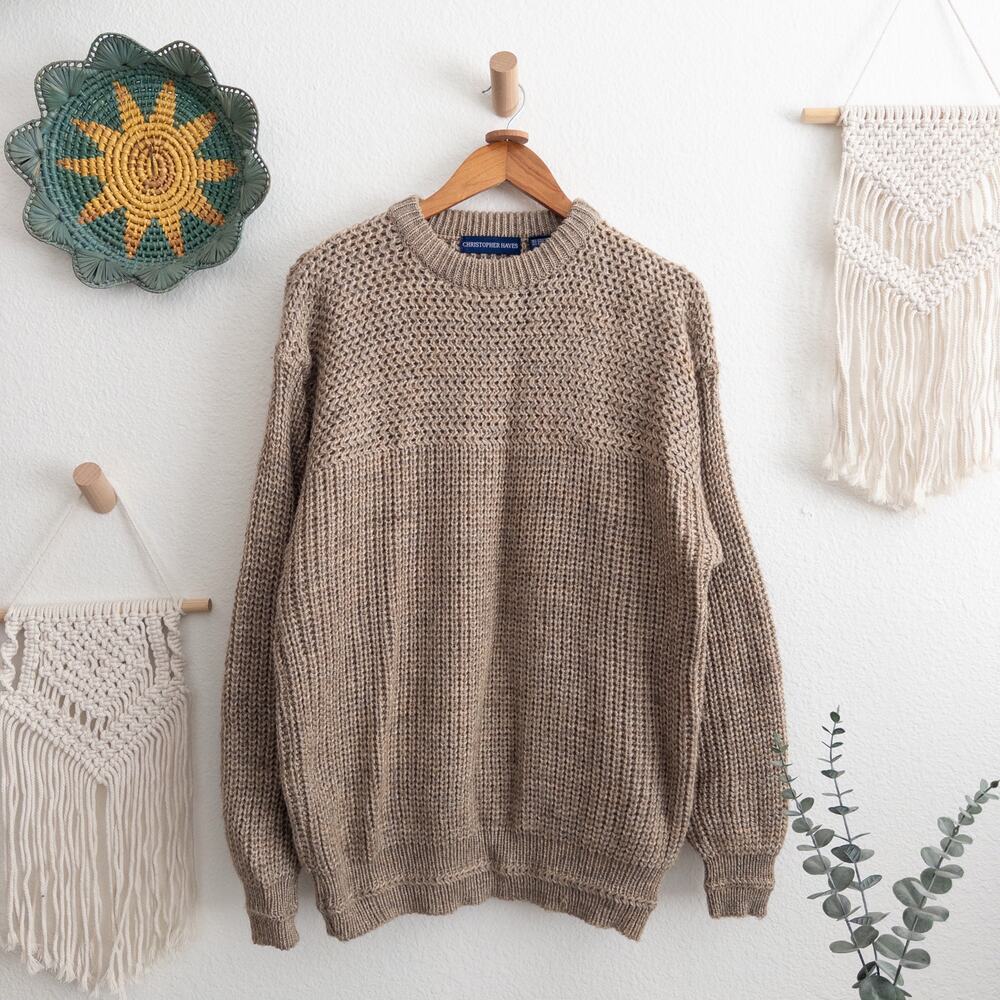 Christopher Hayes Wool Blend Neutral Fisherman Pullover Sweater Size Large